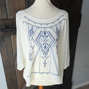 Miss Daisy Blouse with Intricate Blue Patterns Bogo Fits Medium